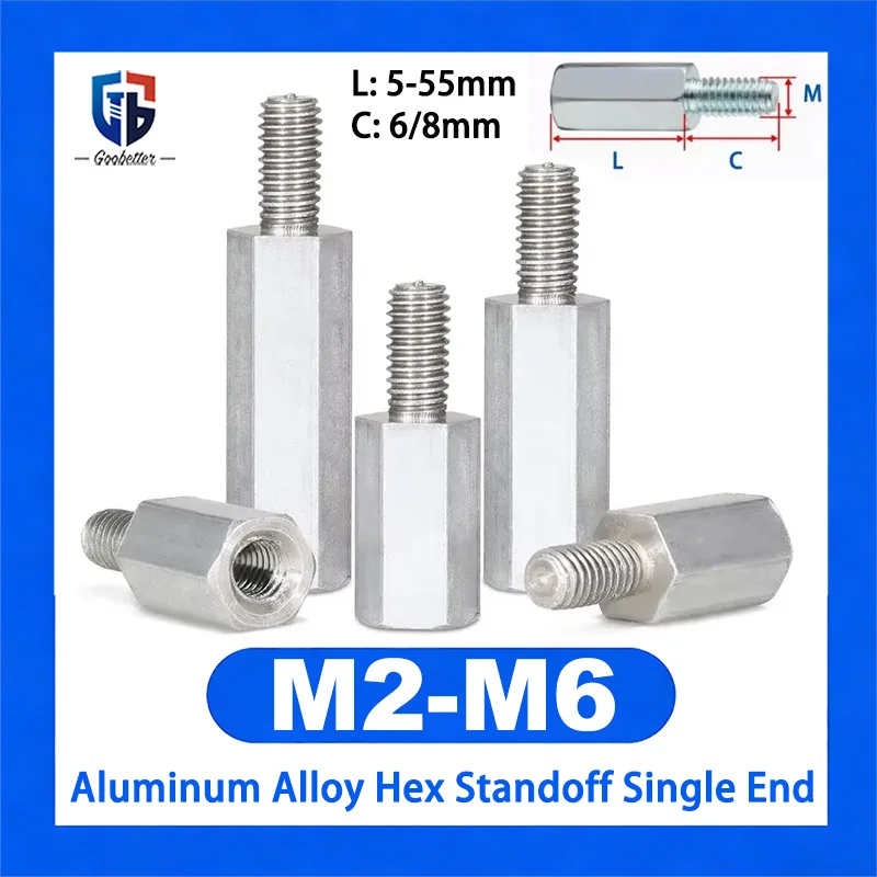 1-10 Aluminum Alloy Hex Standoff Single End M2 M2.5 M3 M4 M5 M6 Threaded Spacer Female Male Thread Isolation Connector Fastener