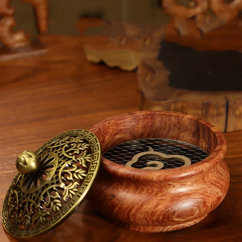 

Creative Hollow Incense Burner with Lid for Meditation Yoga Spa Solid Wooden Censer Indoor Desktop Ornaments Incense Base