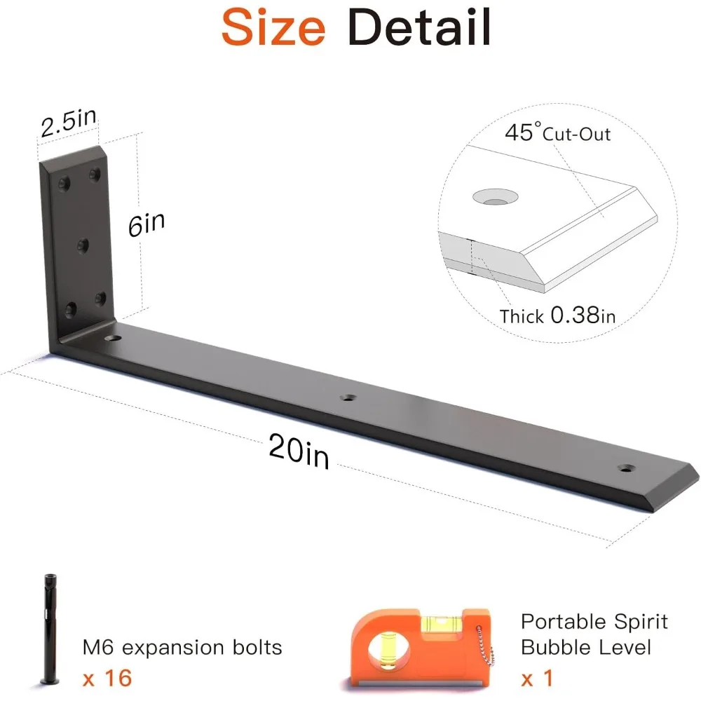 دعامات دعم على سطح الطاولة مكونة من 3 قطع شديدة التحمل للأرفف، تركيب أمامي قياسي سميك 3/8، على شكل حرف L