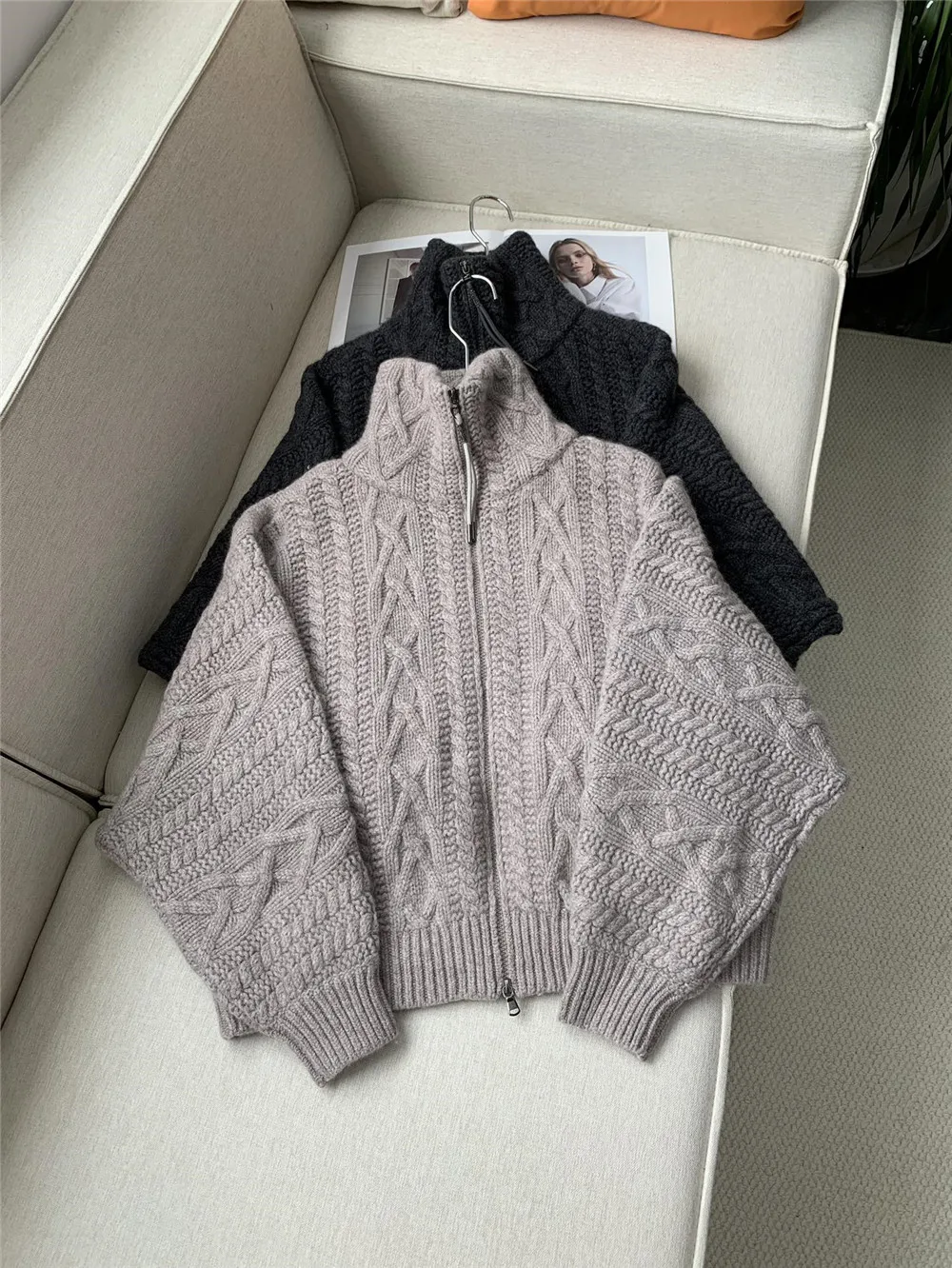 Women\'s Knitted Cardigan Lapel Long Sleeve Cashmere Wool Sweater Coat 24 High quality women\'s clothing