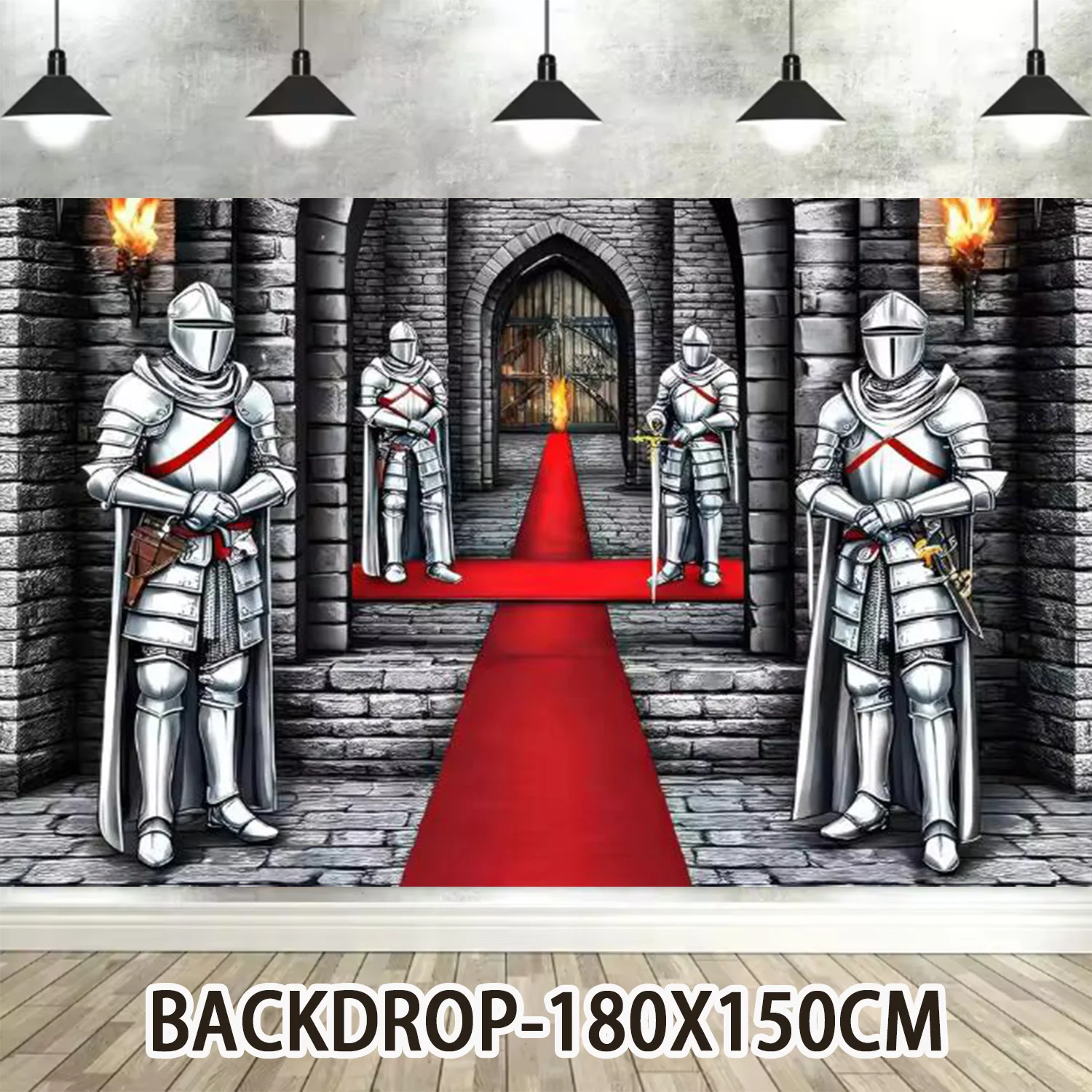 Knight Medieval Castle Birthday Party Tableware Happy Birthday Backdrop Banner Balloon Cake Topper Boy Knight Party Supplies view 6