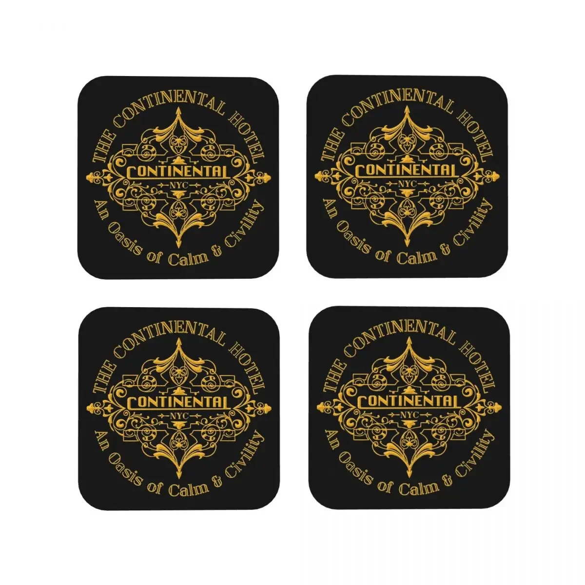 The Continental Hotel Coasters Kitchen Placemats Waterproof Insulation Cup Coffee Mats For Decor Home Tableware Pads Set of 4