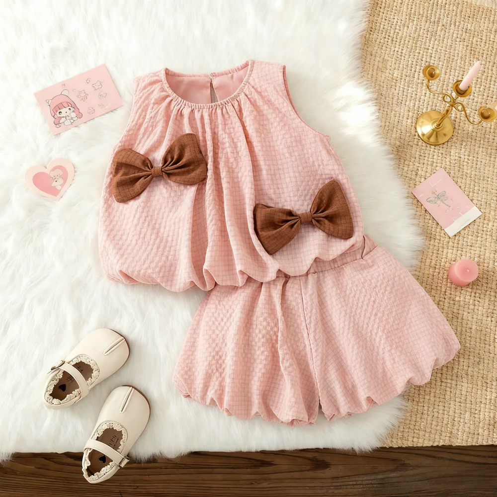 طقم ملابس للفتيات الصغيرات، بلوزة صيفية من القطن وسروال قصير، ملابس للفتيات الصغيرات، مجموعة شاطئ لطيفة للأطفال #2