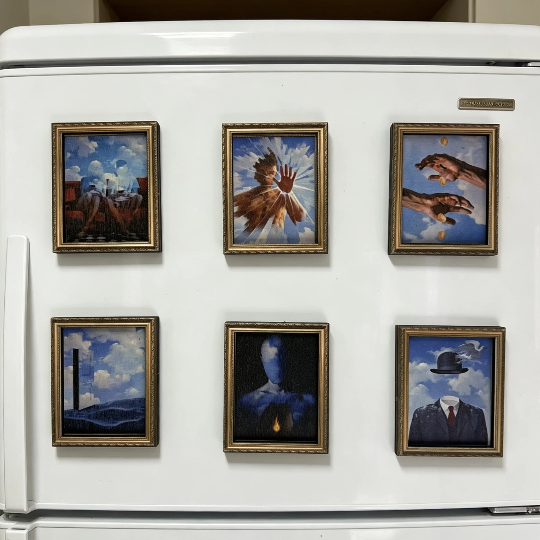 Surreal Classic Artwork Wooden Frame Fridge Magnet Set of 6, Artistic Retro Fridge Decoration Magnetic Magnets, Kitchen Decor Props