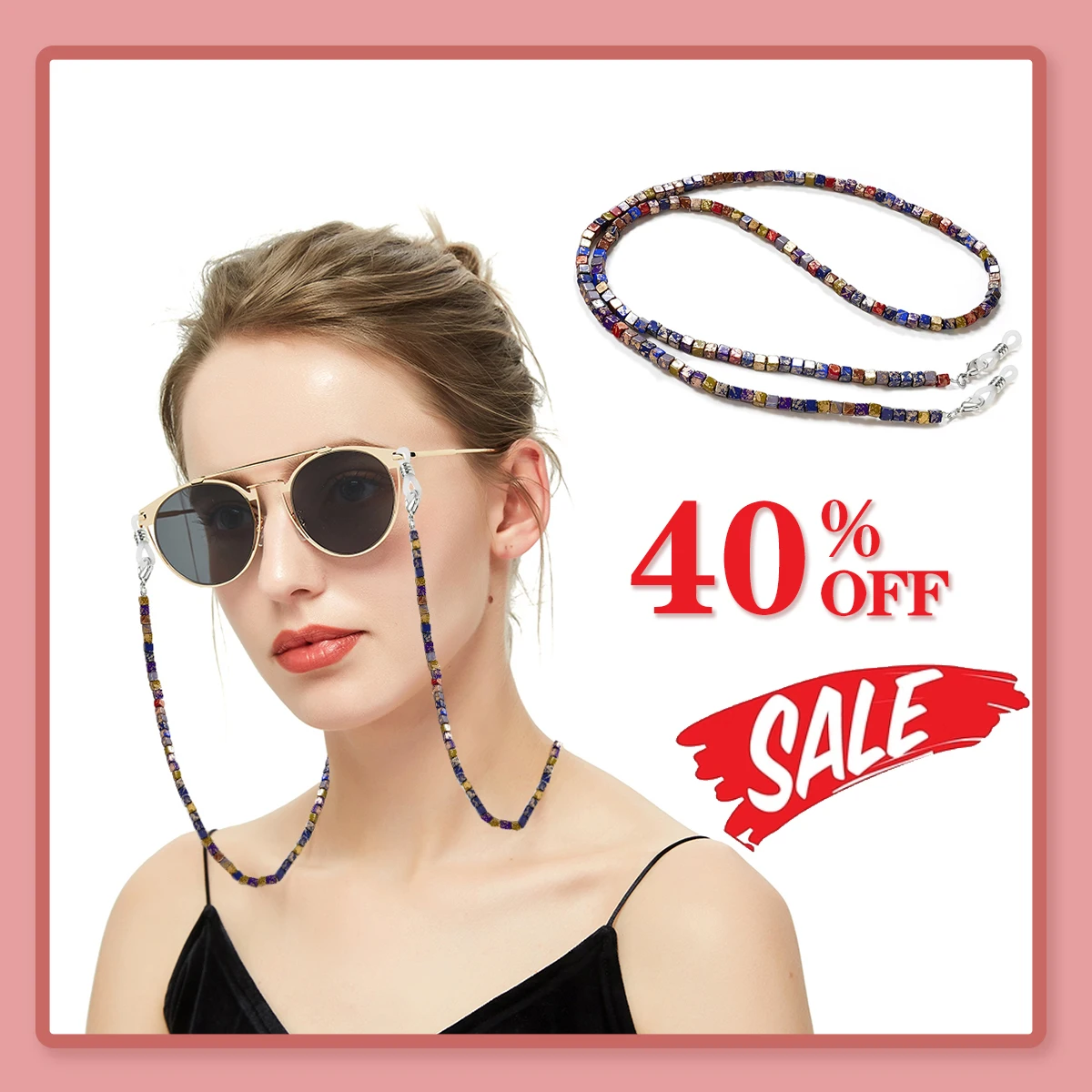 

Cube Stone Eyeglasses Chain for Women-Vintage Color beaded Stone Eyewear Chains for Women-Stylish Sunglasses Necklace for Women