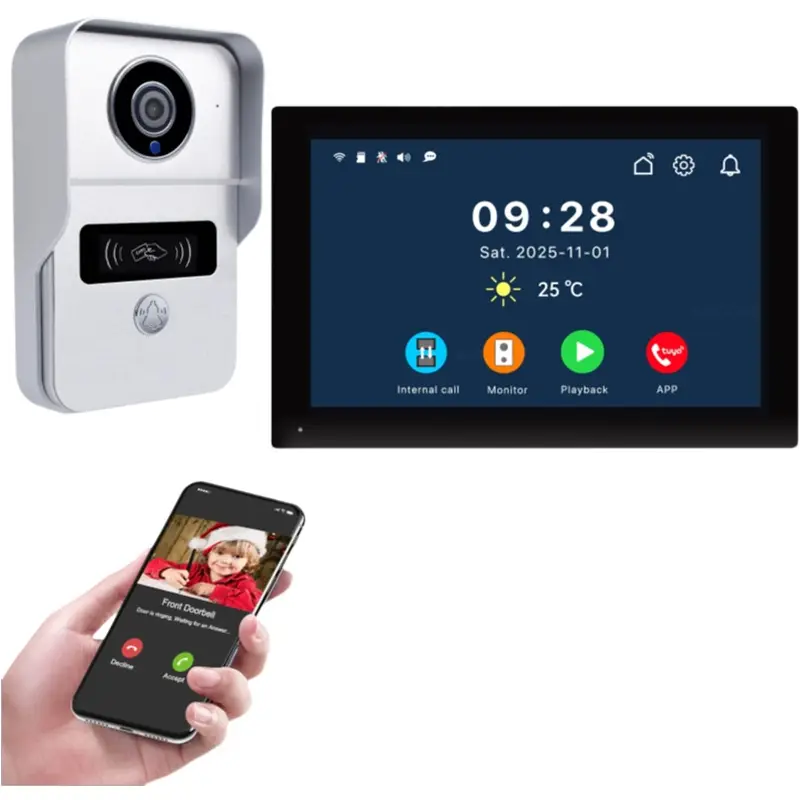 Sistema de campainha de vídeo wi-fi sem fio, câmera de porta de interfone 1080p, tela sensível ao toque de 7 espaços, cartão de vídeo porteiro de 32gb para casa 4 fios