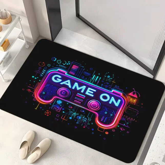 Vibrant Neon Game Handle Printed Door Mat, Anti Slip and Suitable for Bedroom Living Room Entrance Game Room Decorations Mats