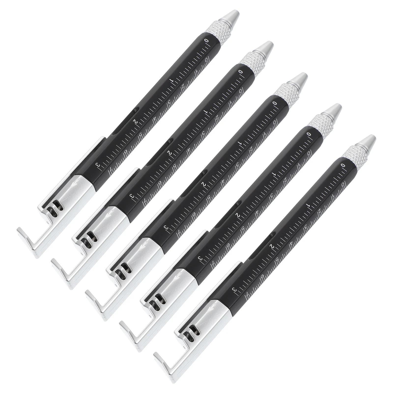 

5pcs 6-In-1 Tool Pens Ballpoint Screwdriver Ruler Level Gauge Multi Function Pocket Sized For Diy Home Office Electrical