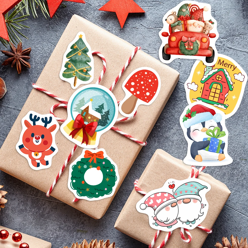 Christmas Stickers Cartoon Cute Gift Stickers DIY Scrapbooking Decoration Decals for Children PVC Waterproof Funny Toys New Year