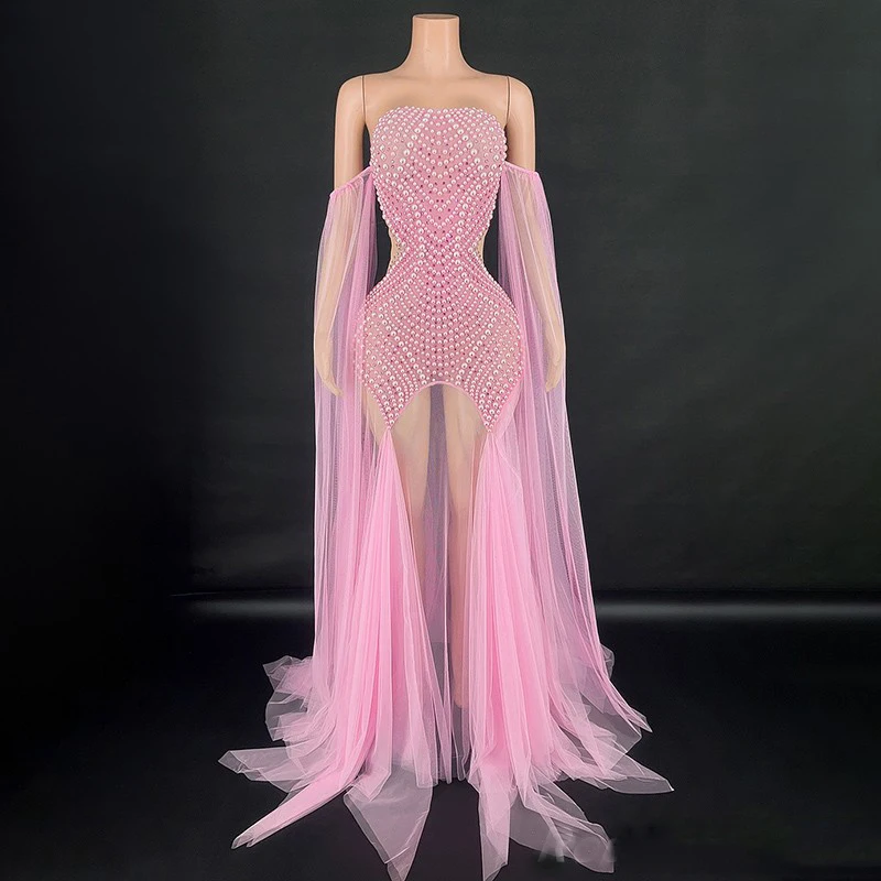 Kostium dla piosenkarki jazzowej, taniec, wiele kolorów, perły, siateczka, suknie wieczorowe, sukienka na imprezę, strój festiwalowy, odzież sceniczna, na wybieg, XS10393