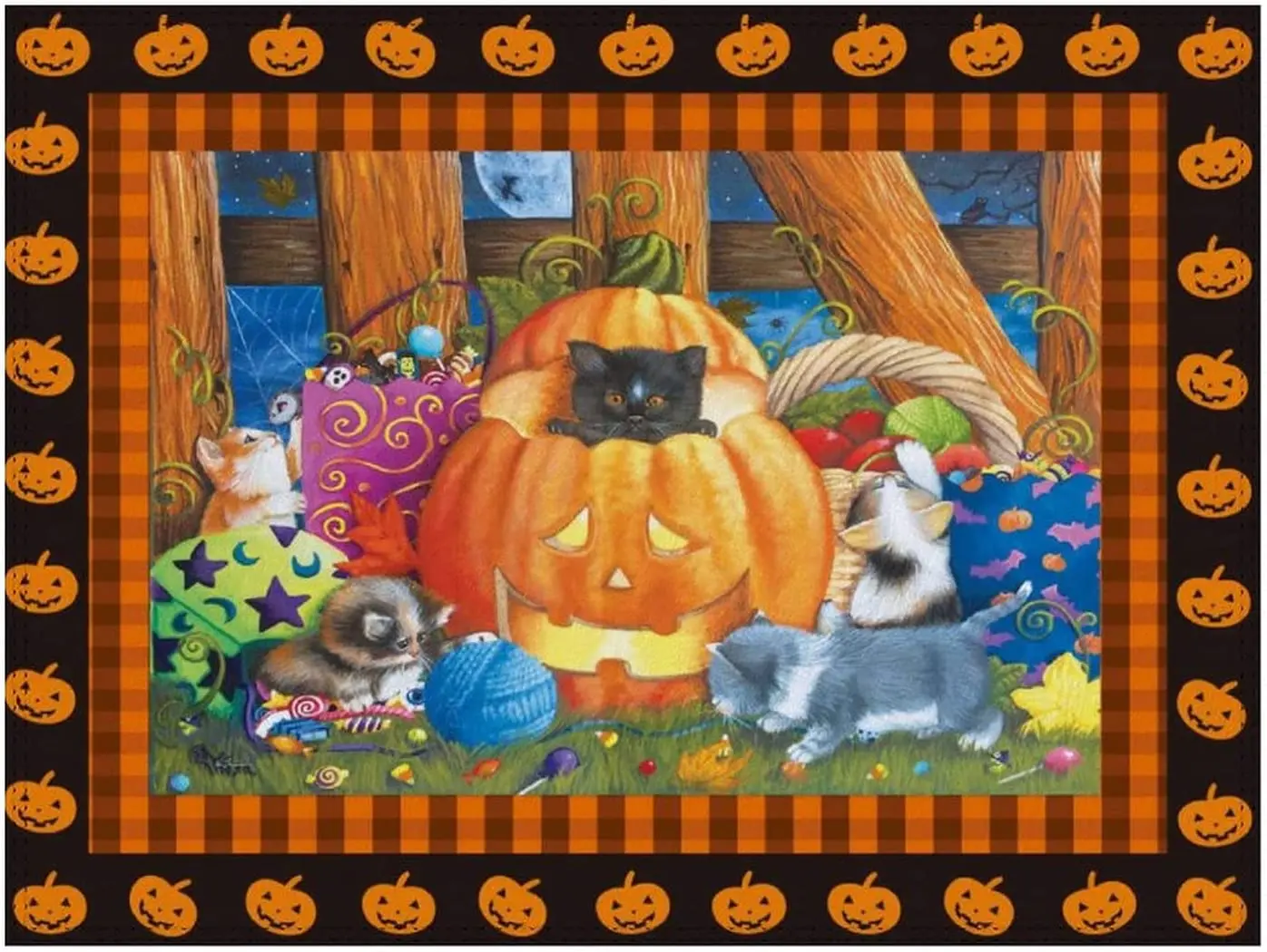 Halloween Placemats Fall Pumpkins Cats Table Mats Day of The Dead Burlap Placemat Set of 6 Washable Heat Resistant Place Mats