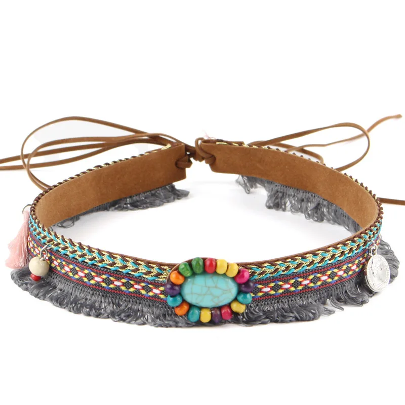 Ethnic Colorful Beads Necklace for Women Boho Turquoises Choker Necklaces Cotton Tassel Jewelry On The Neck Clothes Accessories