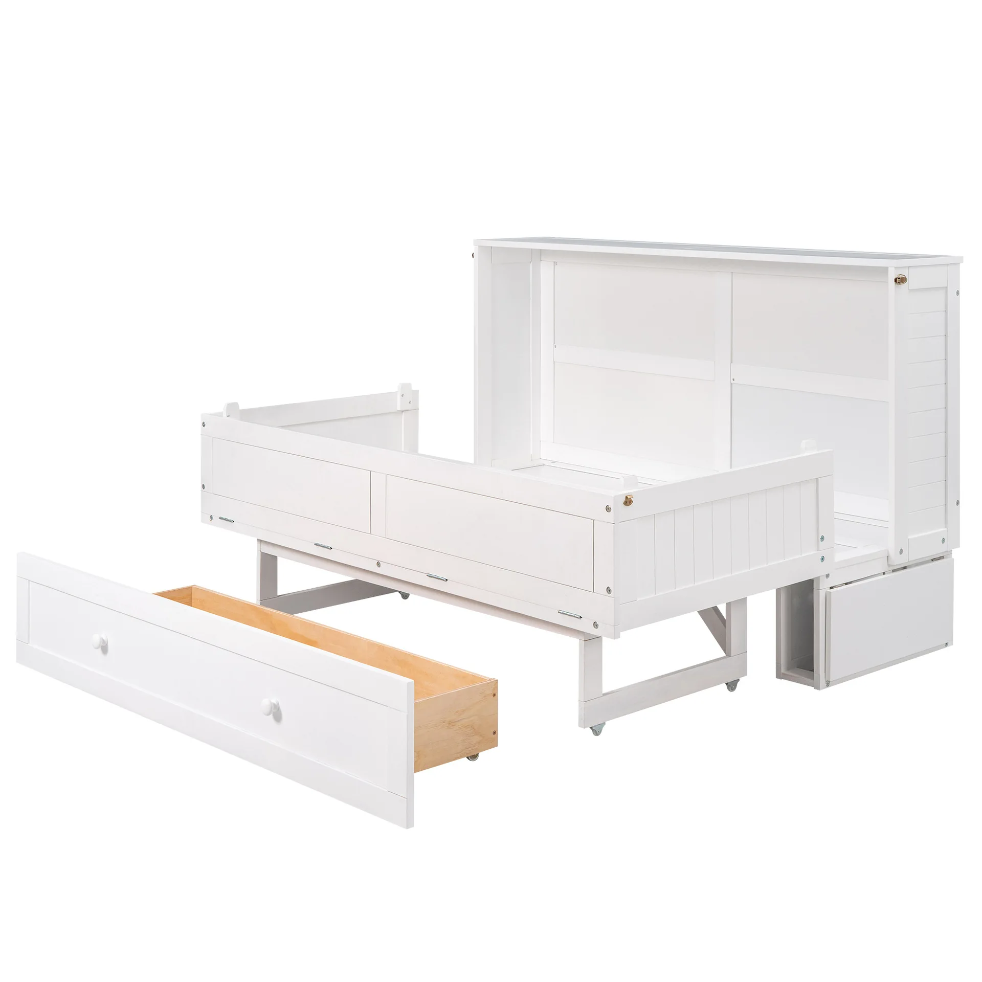 

White multifunctional bed with storage drawers | Customizable wooden bedroom furniture for space-saving design