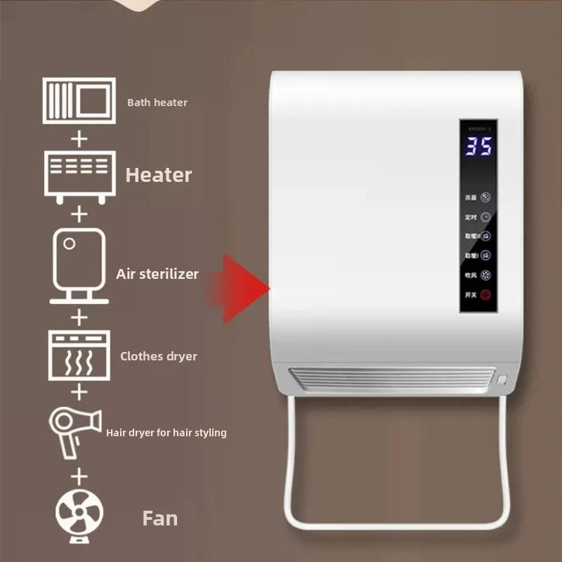 No-Drill Wall Mounted Heater Fan, Smart Waterproof Bathroom Warmer for Toilet, 4 Seasons Heating & Cooling Ventilation Home