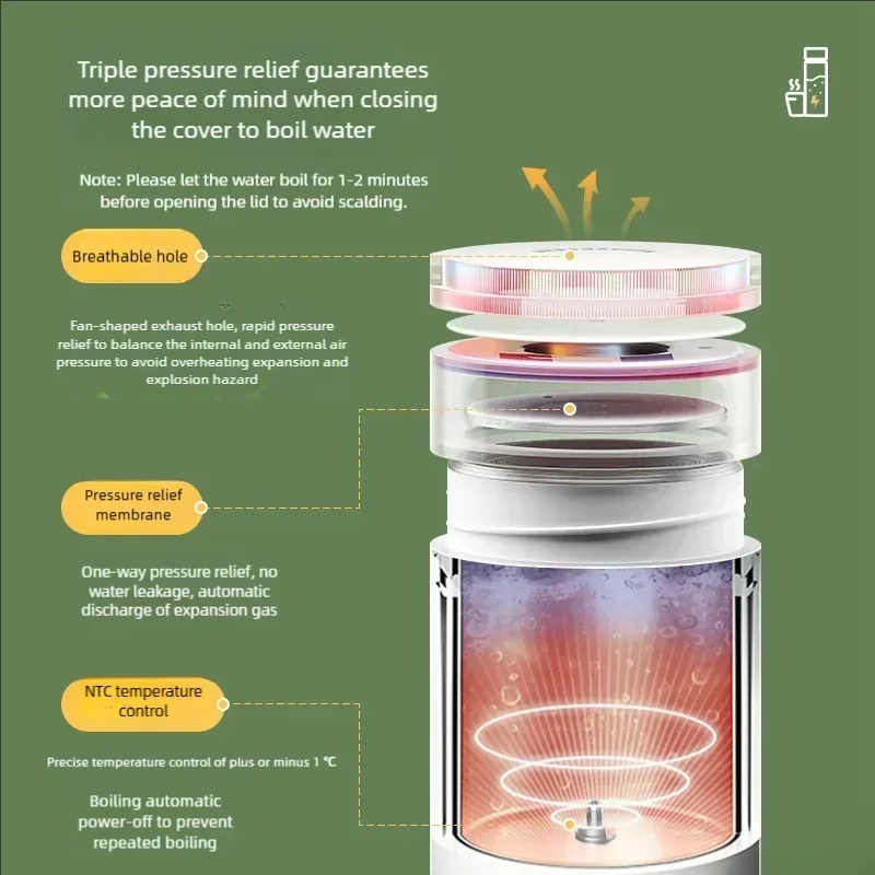 Portable Electric Kettle for Travel Boil Water Thermal Cup Anti-Scald Coffee Tea Maker with English Menu Water Bottle