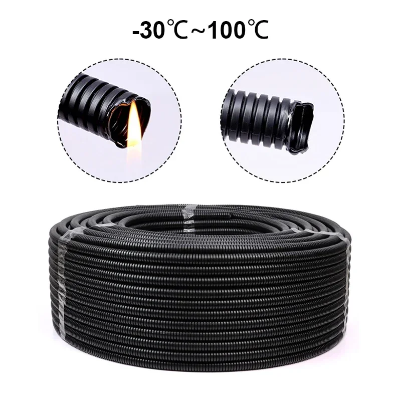 أسود PP البلاستيك سبليت تلوح في الأفق الأنابيب المموجة OD7.5mm-34.5mm سلك معزول خرطوم السيارات كابل السيارة واقية غمد التفاف غطاء #5