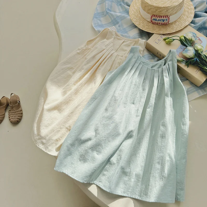 Pleated Sleeveless Girl 2024 Summer High-Grade Holiday Backless Loose Vest Skirt