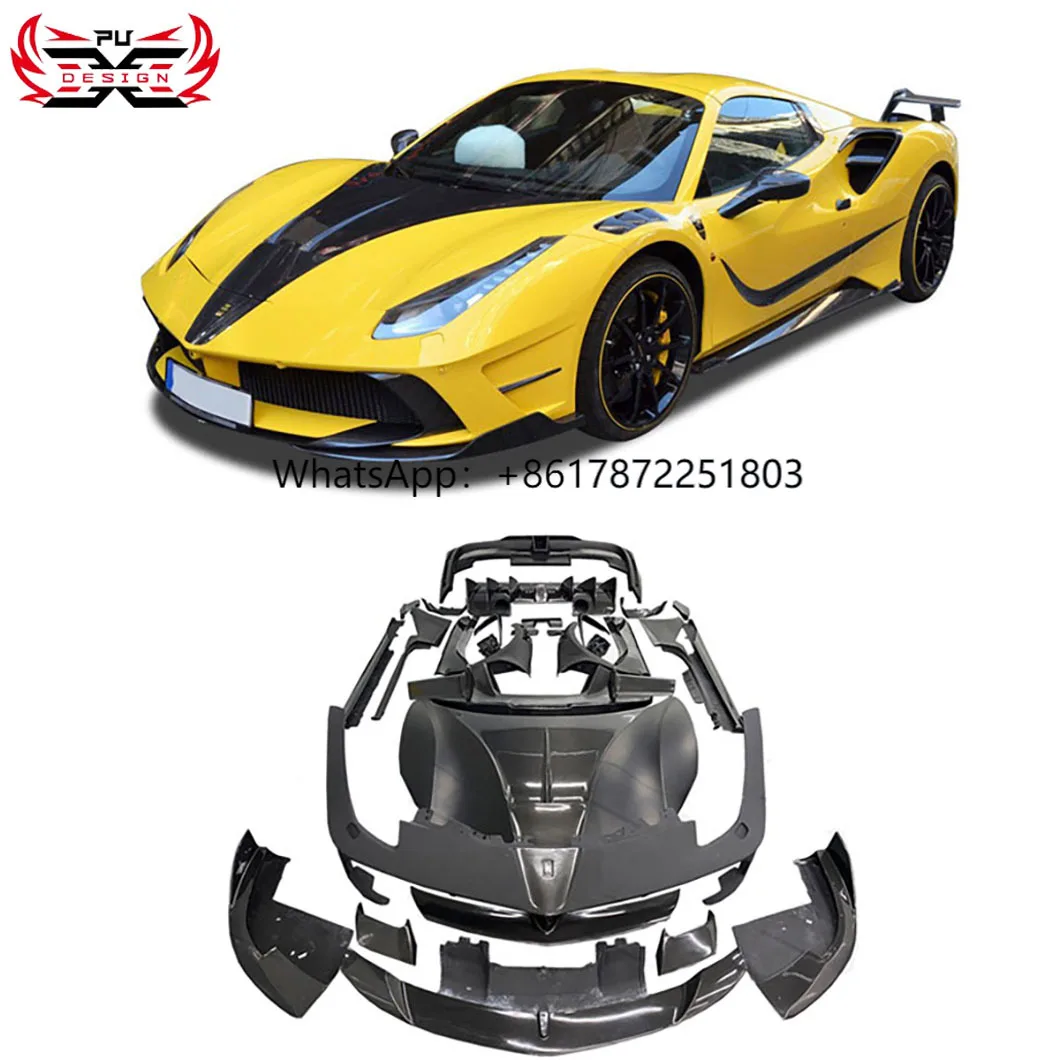 건식 탄소 섬유 앞 립 범퍼 사이드 스커트 후면 디퓨저 스포일러 테일 윙 페라리 488 업그레이드 MSY 스타일 자동차 액세서리