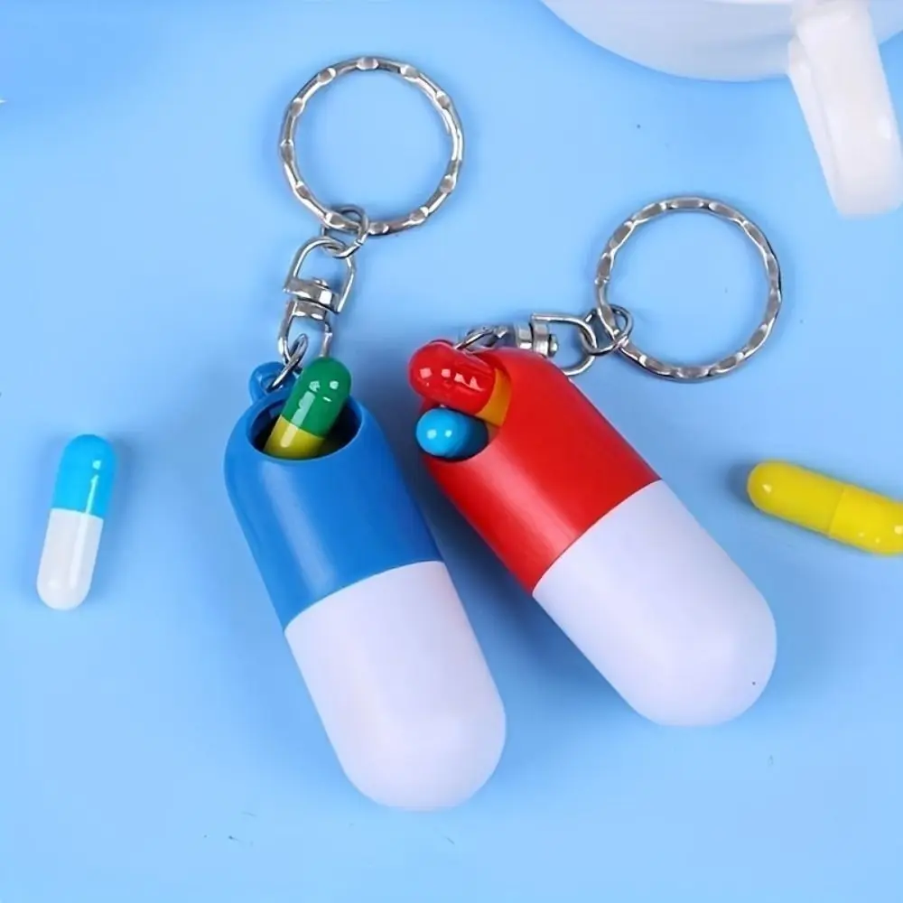 Capsule Shaped Mini Capsule Medicine Box Drug Container Keychain Pill Storage Portable Pill Box