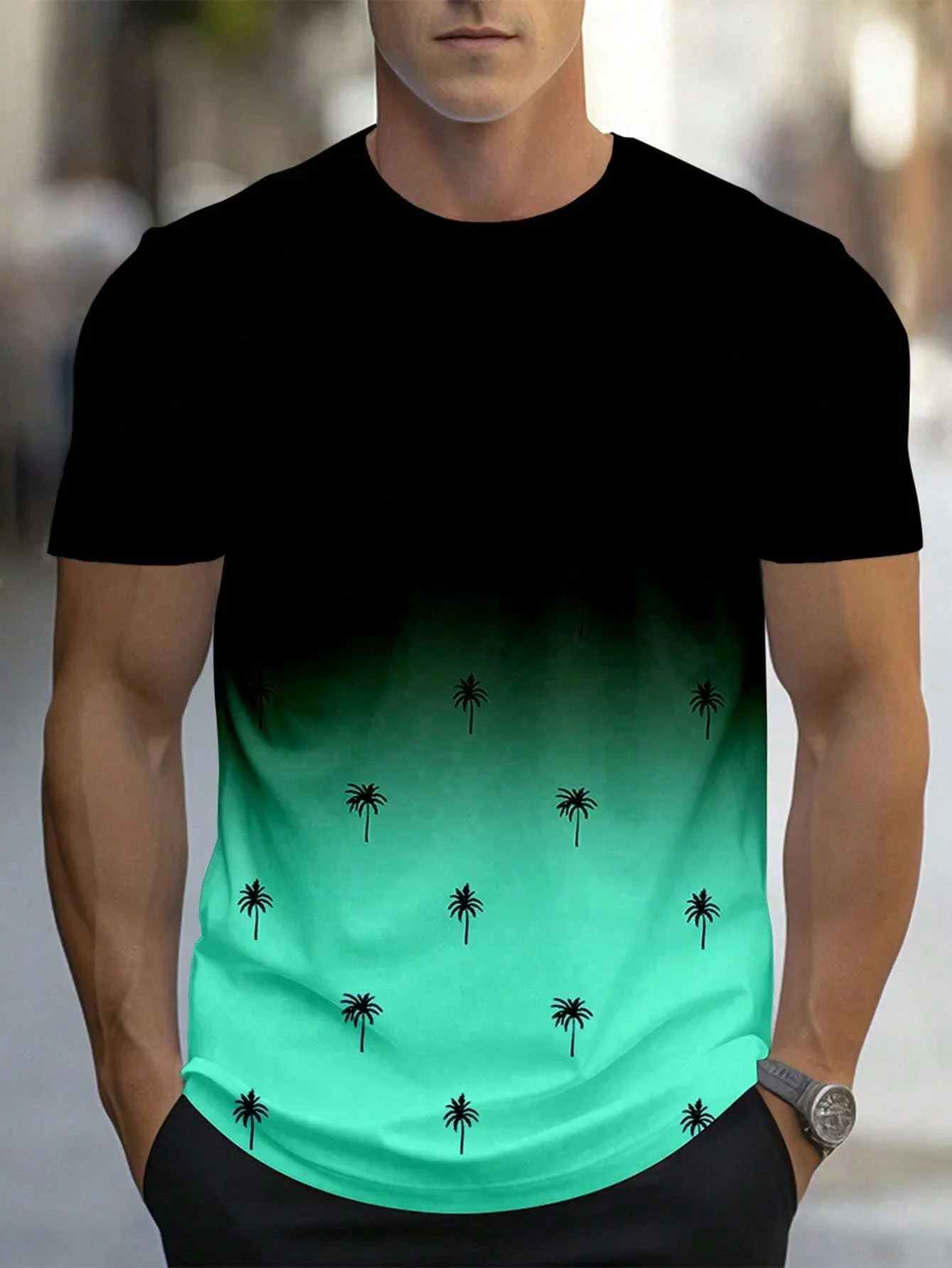 

Printed T Shirt For Men Gradient Harajuku Short Sleeve Tee Tops Leisure Crew Neck Men's Casual T-shirts Lightweight Quick Dry