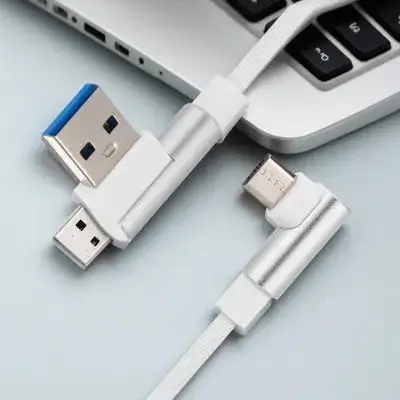 

1M Right Angle Usb Micro Cable Braided Durable Fast Charging Data Cable 90 Degree Connector For Phones White 2.4A Sync