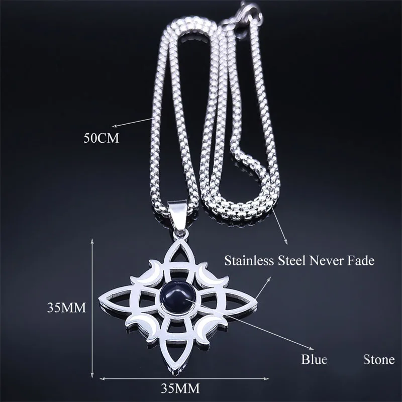 Wicca Witch Knot Moon Necklace for Women Men Silver Color Stainless Steel Witchcraft Protection Amulet Jewelry nudo de bruja