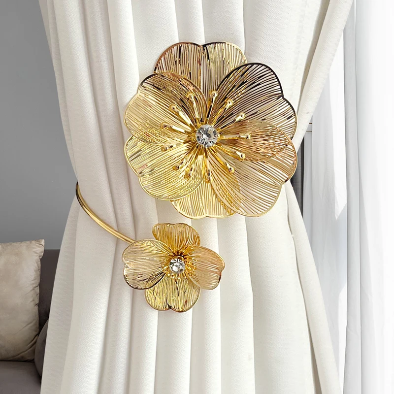 Gold Flower Alloy Decorative Curtain Clips & Ties for Living Room, Bedroom, Kitchen Windows