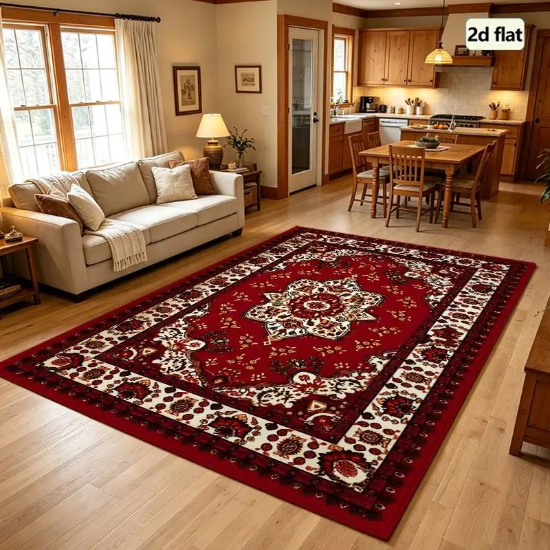 1PC Traditional Oriental Red Area Rug Carpet For Living Boho Living Room Decor Boho Room Decor For Bedroom Washable Outdoor Rug Western Area Rugs Playroom Dorm Laundry