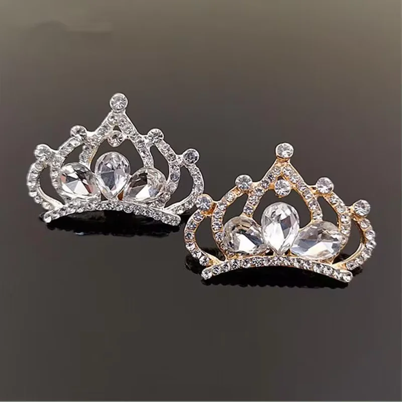 5Pcs 2.7CM*3.8CM Gold/Silver Rhinestone Tiara Crown Embellishments Wedding Dress Decoration Gift DIY Accessories Crafts