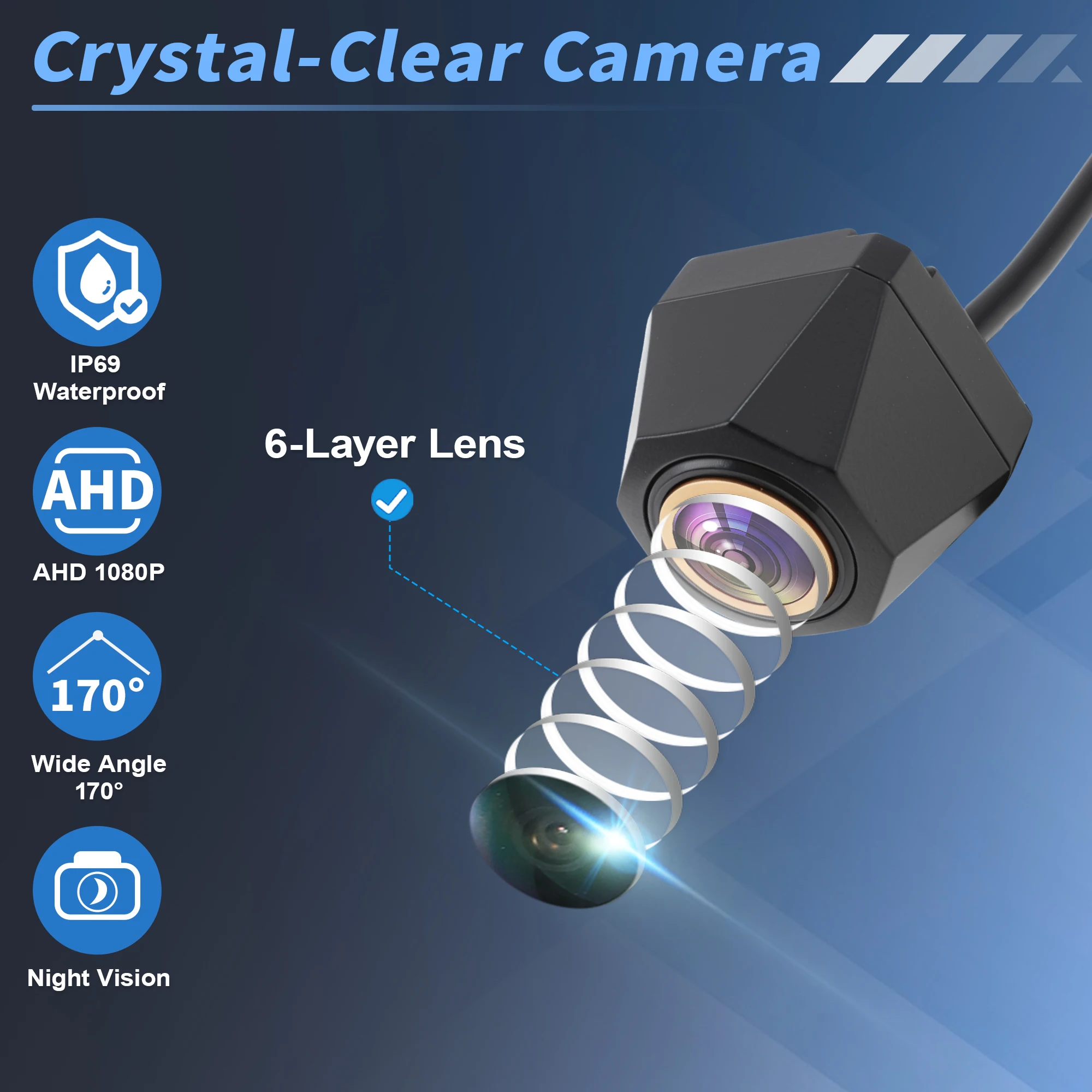 1 Set 1080P AHD 720P CVBS Dual Format Backup Camera Universal Car Reverse Rear Front View Camera 170° Wide Angle Park Assist