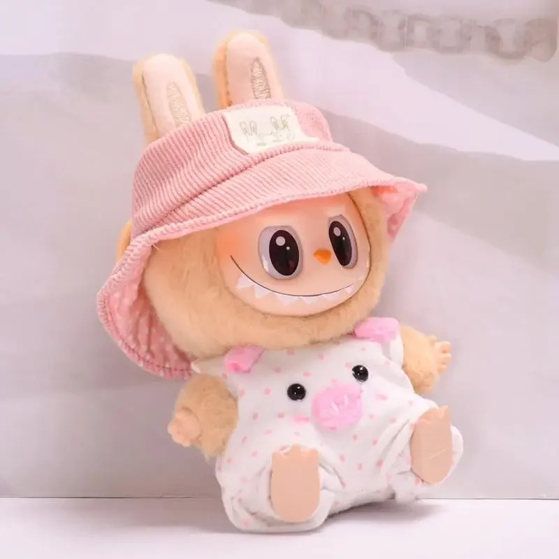 17cm Mini Plush Doll'S Clothes Outfit Accessories For Korea Kpop Exo Labubu Idol Pink polka dot pig pink bunny hat Clothing Gift