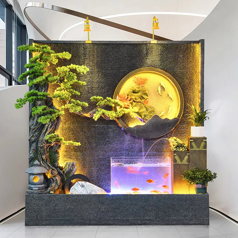 Rockery, flowing water, fountain, circulating water curtain wall decoration, landscaping, grand opening, housewarming gifts, com