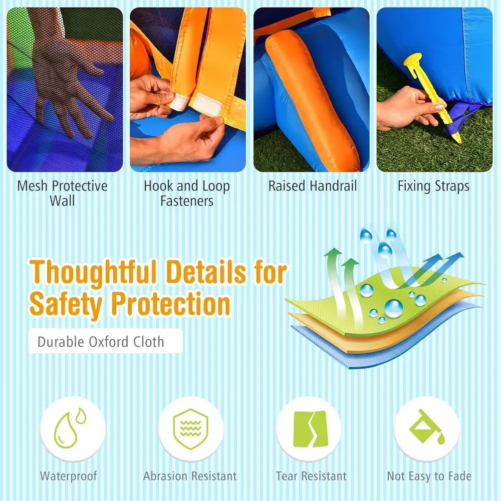 قلعة قفز للأطفال قابلة للنفخ مع زحليقة، مقاس 8 × 6.5 × 4.7 قدم، تشمل حقيبة حمل، طقم إصلاح، أوتاد، للاستخدام الداخلي والخارجي