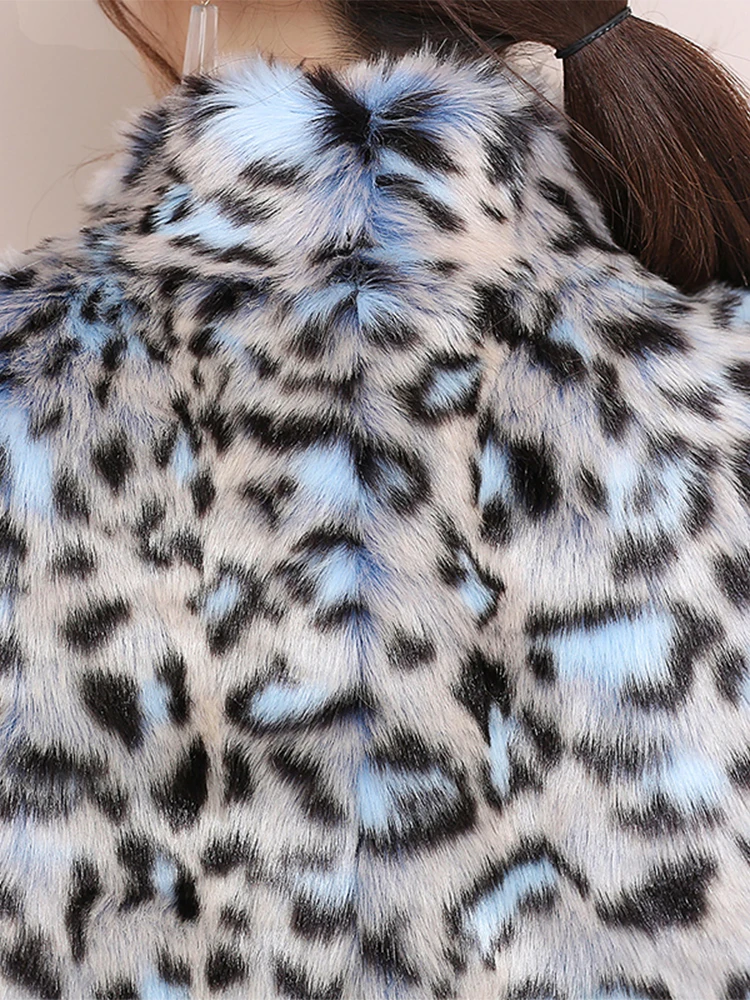 Nerazzurri Brand Winter Thick Warm Stylish Soft Faux Fur leopard Print Coat Women Long Fluffy Colorful Fur Overcoat 5xl 6xl 7xl