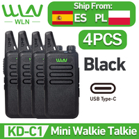 4PCS WLN KD-C1 BLACK Mini Handy Portable Walkie Talkie  UHF 400-470 Mhz KD-C1T  Ham Radio Type-C Charging Mi-Ni Walkie Talkie