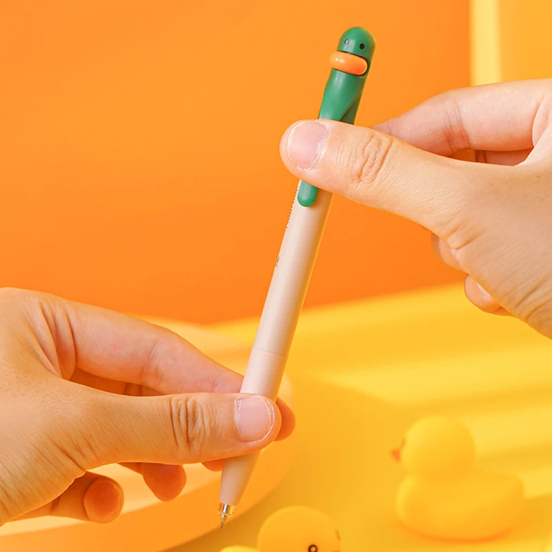 4 Pcs/Set Cute Duck Design Gel Ink Pen Smooth Writing Quick Dry 0.5mm Black Pens Student School Office Stationery Gifts Supplies