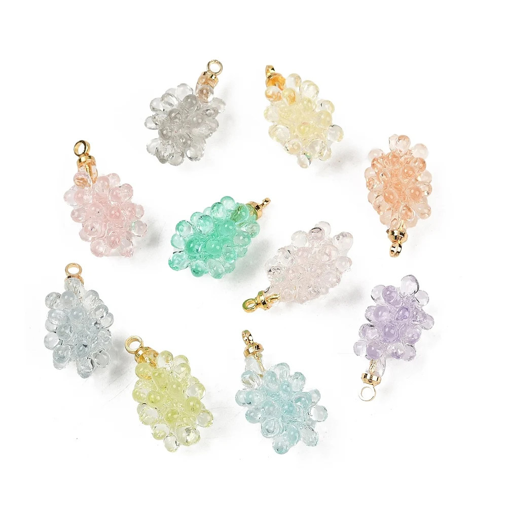 

3D Grape Random Mix Color Resin Charms Mini Friut Shape Autumn Theme Pendant with Brass Loops Dangle Ornament DIY Jewelry Making