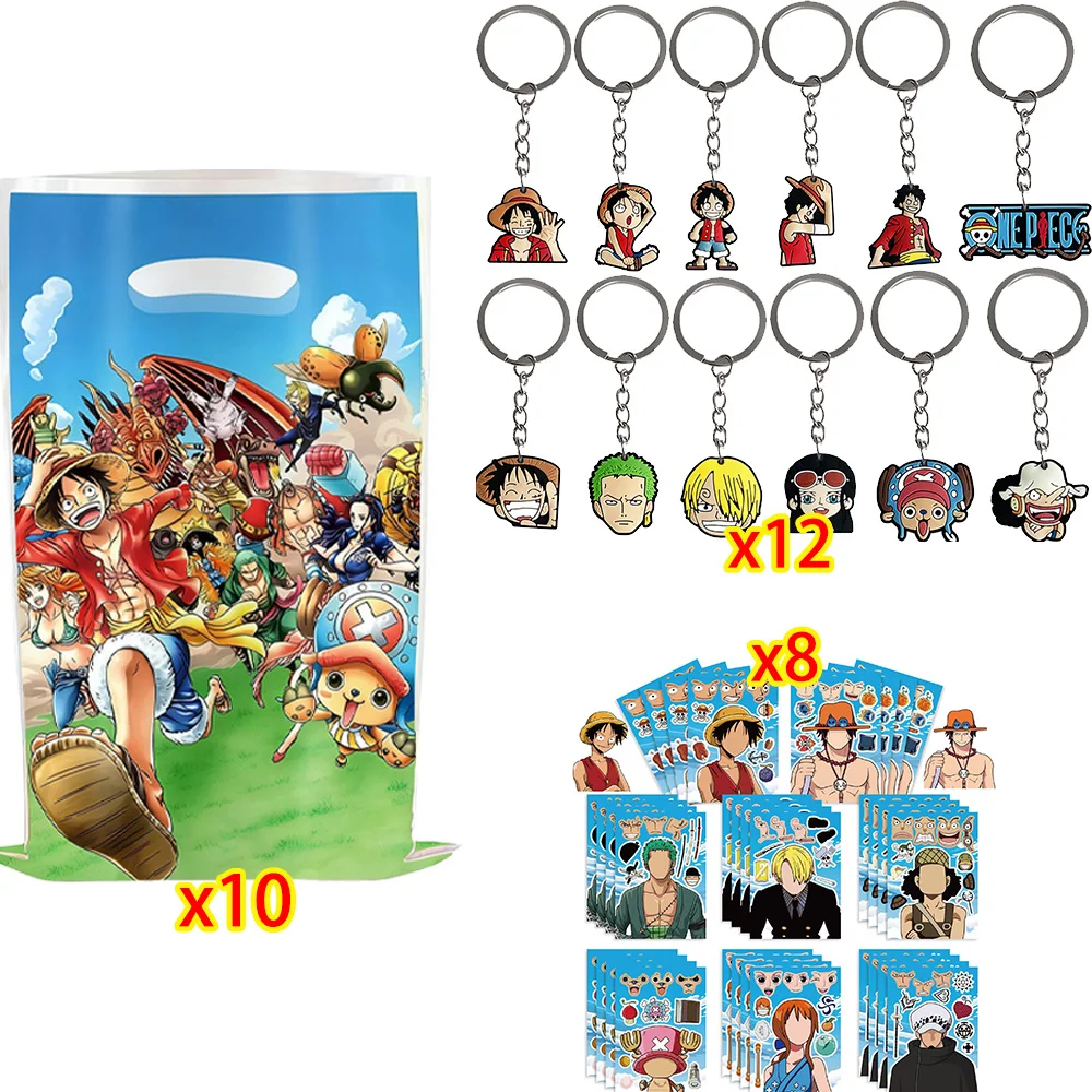 One Piece Anime Figuren Aufkleber Schlüsselanhänger Luftballons One Piece Anime Party-Set One Piece Themen-Geschenke für Gäste Babyparty