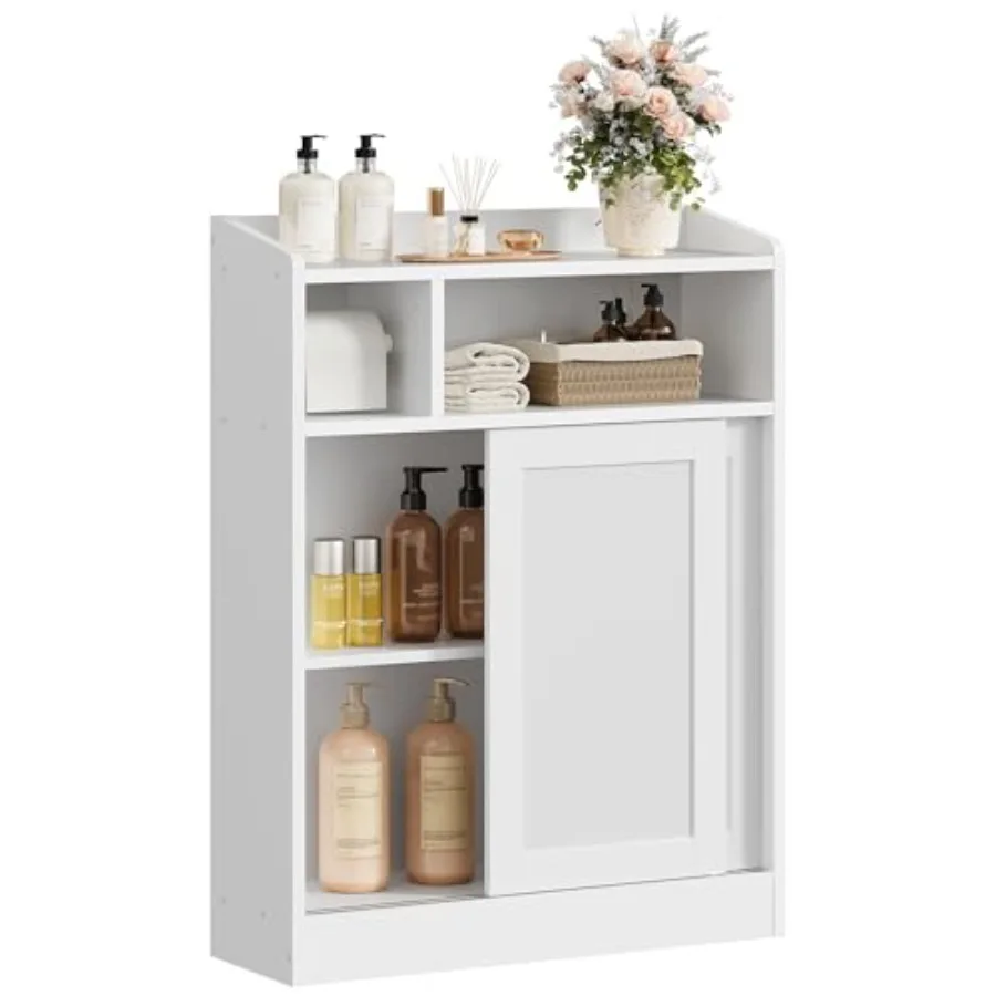 

CHOEZON Slim Bathroom Storage Cabinet, Bathroom Floor Cabinet, Storage Organizer with Toilet Paper Holder, Sliding Doors and Ad