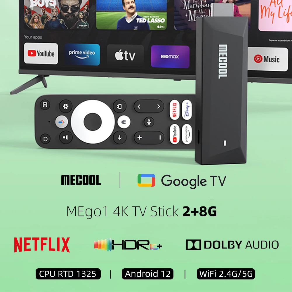 MECOOL Android TVBox Mego1 2025 4K HDR con Google Netflix Dolby Audio Certificado Realtek RTD 1325 2GB 8GB BT5.0 WIFI2.4G/5G
