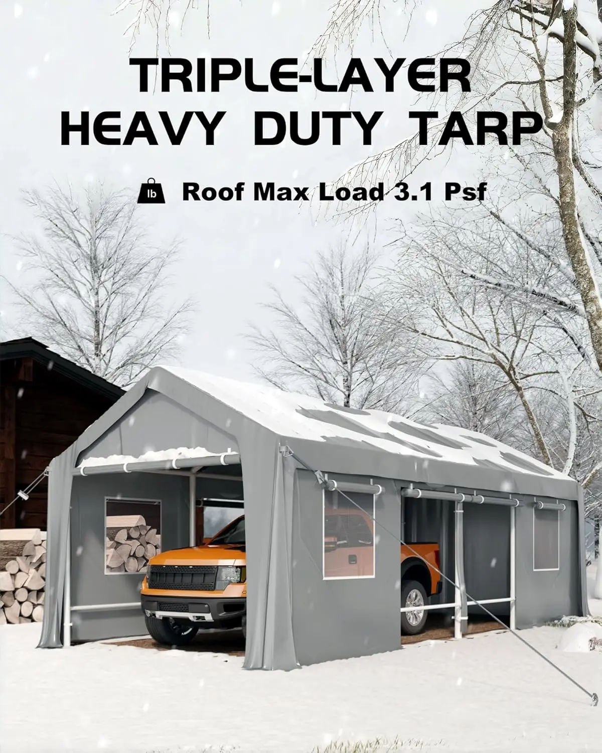 Dexso 25'X13'X11' Windproof Carport Heavy Duty, 20 Ga. Reinforced Poles & 14 Mil Pe Canopy, Extra Large Anti-High Wind Portable