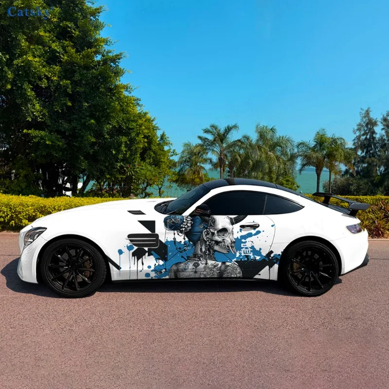 Horror Mask Girl Splash Car Vinyl Wraps Decal Self-adhesive PVC Sticker Suitable for Trucks SUV Decoration Auto Accessories Gift