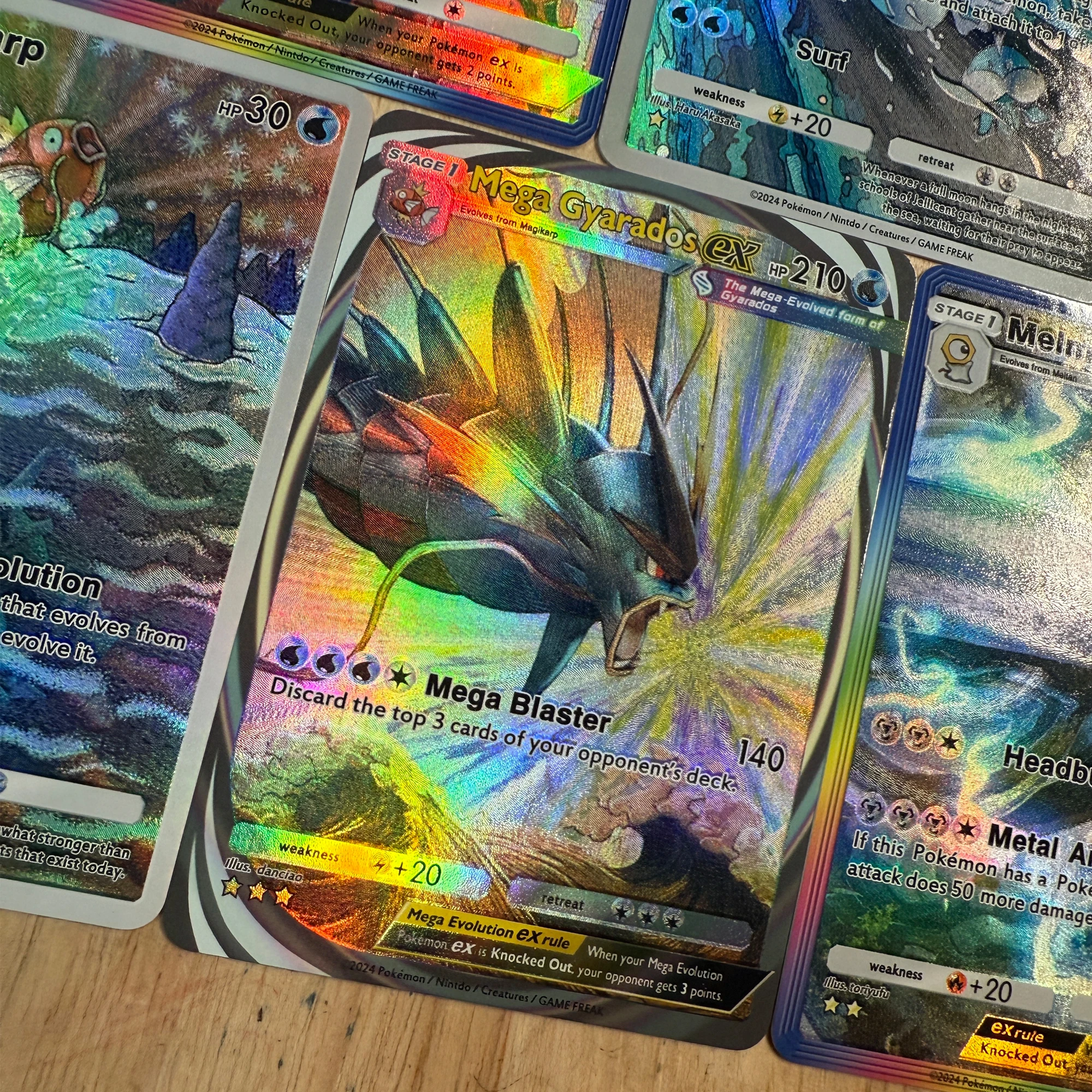 10 Teile/satz PTCG POCKET Serie Englisch Gyarados Magikarp Hitmonchan Textur Flash Karte Klassisches Spiel Anime Sammlung Karten