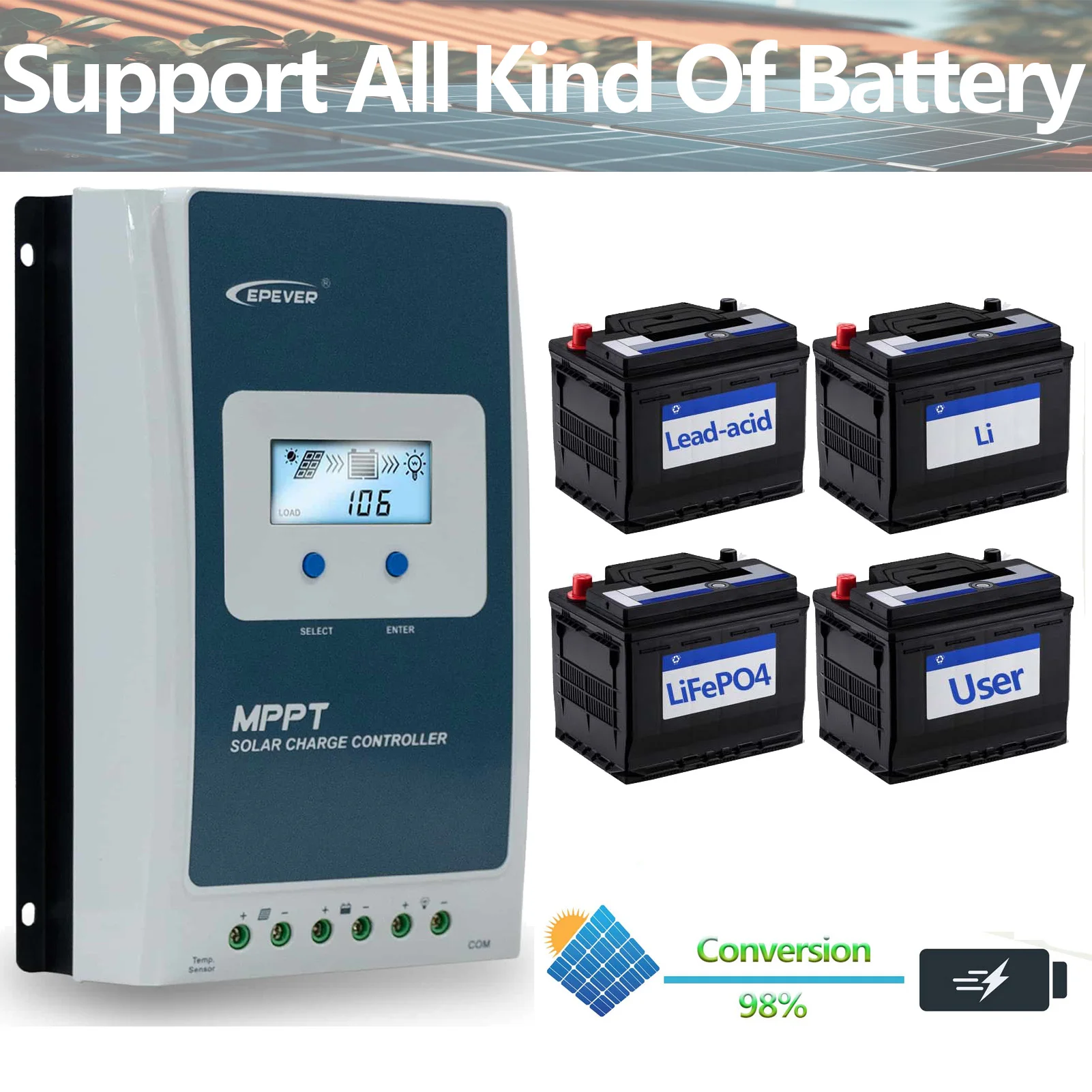 جهاز التحكم بالشحن بالطاقة الشمسية EPEVER 30A MPPT، عرض ترويجي كبير مع جهاز التحكم Senson أو فقط