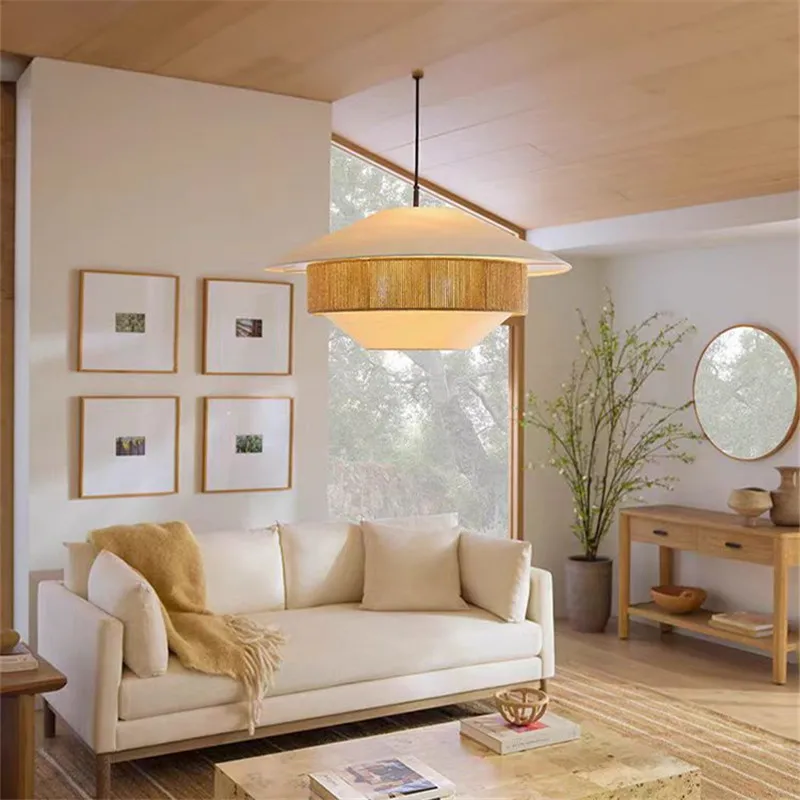 Lampe suspendue tressée en jute 2026 Stevie pour restaurant, hall d'entrée, chambre à coucher – Style rustique et minimaliste pour ferme
