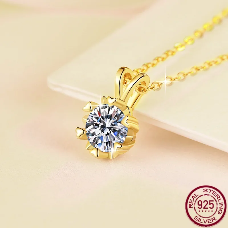 

New 18K plated pendant s925 sterling silver necklace snowflake minimalist 1-carat moissanite wedding jewelry