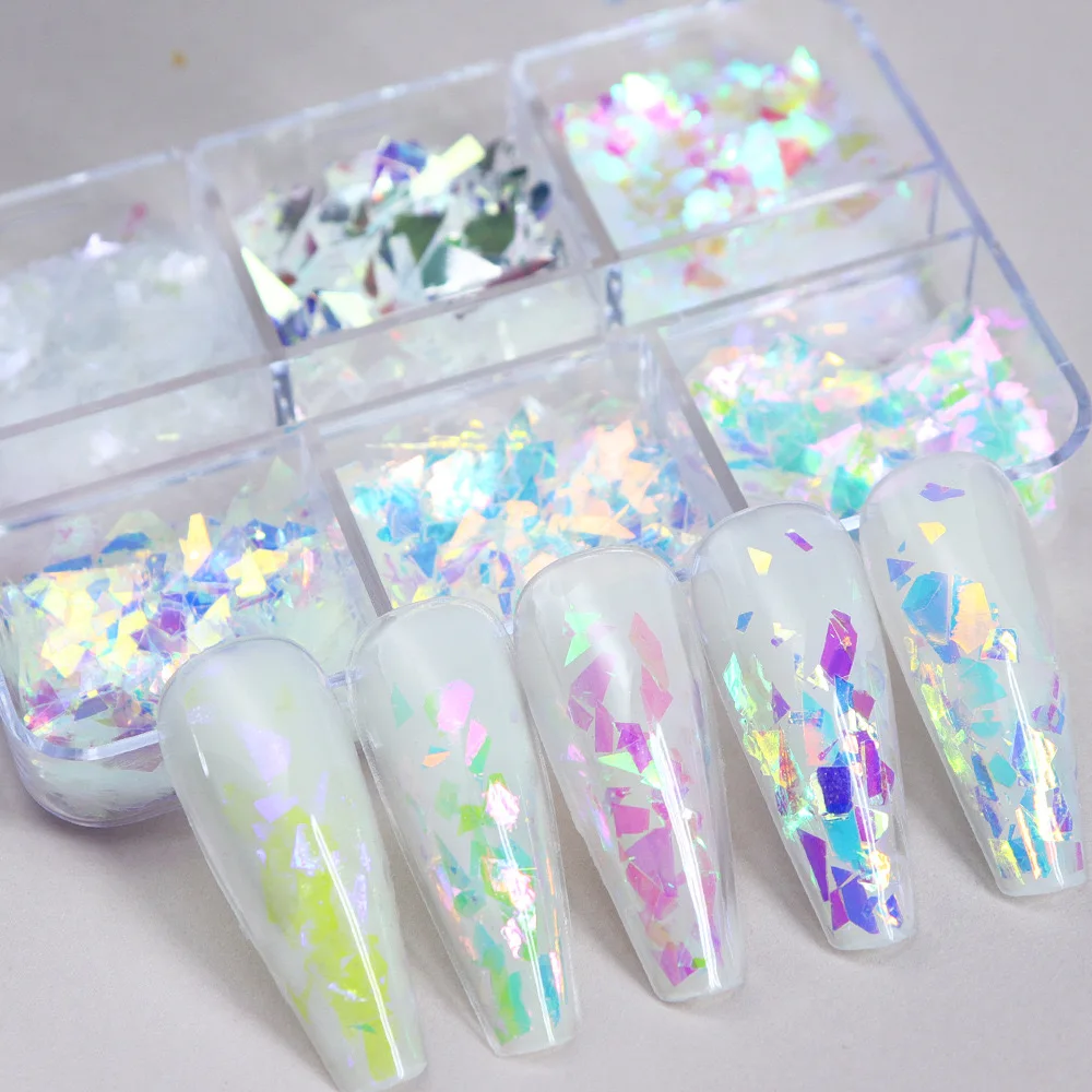 6 Slots/box Trendy Shiny Nail Art Enhancement Ice Glitter Press On Nails Charms Decorations Manicure Accessories Salon Design