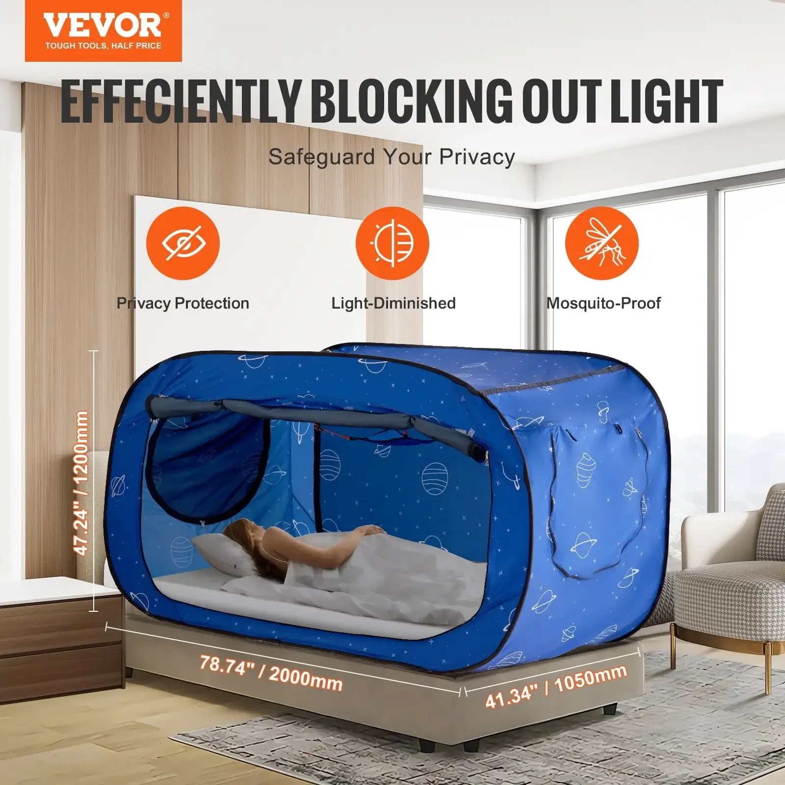 

2 Doors Bed Tent Breathable Tent Light Blackout with 0.33 in Fiber Poles