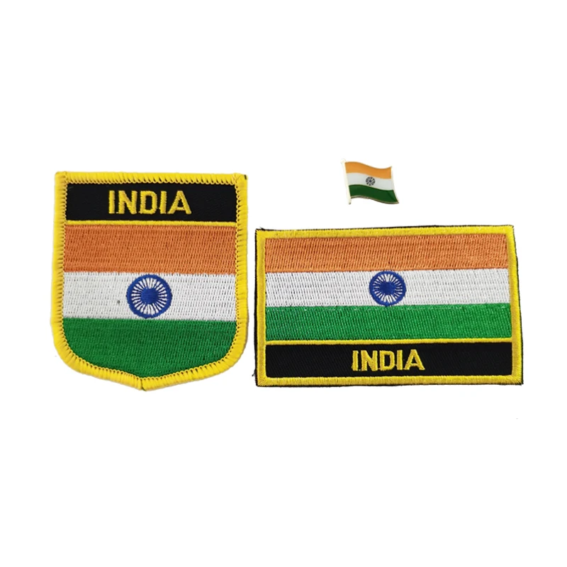 India National Flag Embroidery Patches Badge Shield And Square Shape Pin One Set On The Cloth Armband Backpack Decoration Gifts