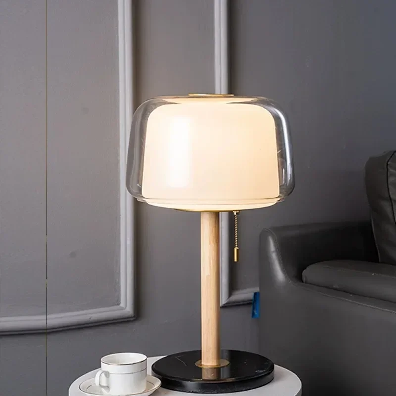 Nordic Modern French High-end Bedroom Bedside Lamp Simple Cream Style Design Room Decoration Study Glass LED Table Lamps